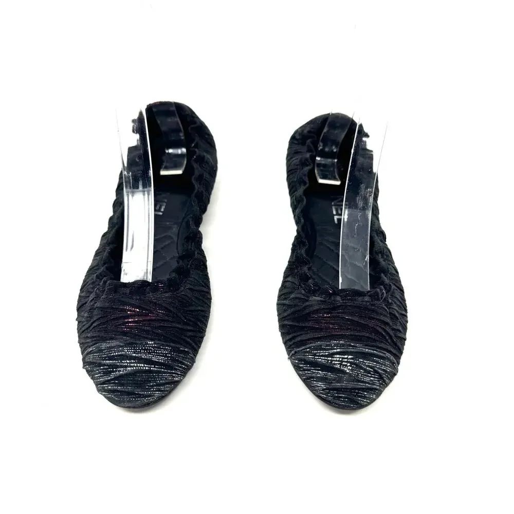 Chanel Black Fabric Ballet Flats with Pink Lurex Thread CC Logo 36.5 Rare Runway